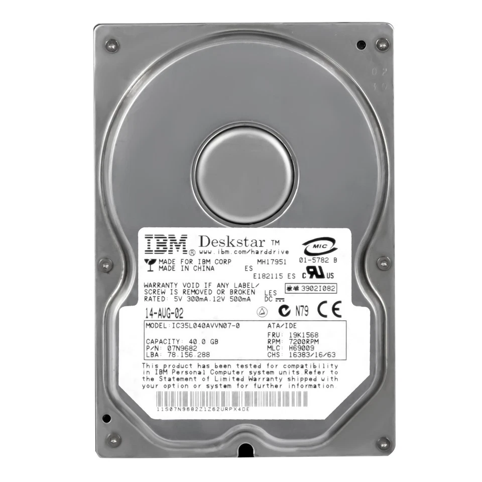 IBM DeskStar 120GXP 07N9682 40 GB 7,2 Tys. 2 MB 3,5 Cala IC35L040AVVN07-0 - Immagine 1 di 3