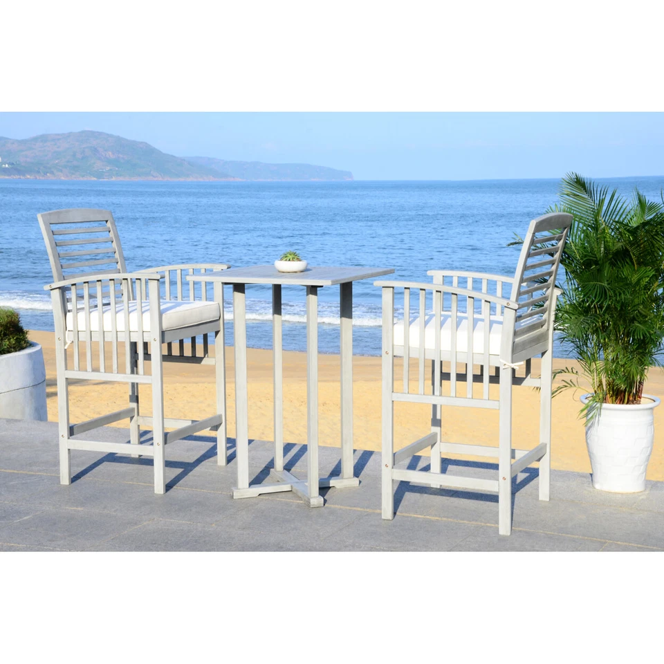 SAFAVIEH Colección Exterior Paté 3 Piezas Mesa Bar Bistro Set | Gris Lavado/Blanco Foto 1 de 4