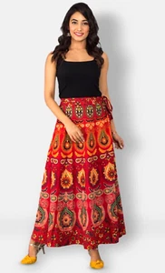 Woman's Indian Wrap Around Long Skirt Cotton Jaipuri Printed Mandala Free Size - Picture 1 of 4