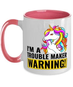 Mug Funny UNICORN Gift, WARNING! I'm A Trouble Maker, Funny Unicorn Mug - Picture 1 of 2
