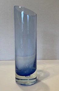 Vintage Krosno Holmegaard Art Glass Vase Smokey Blue Asymmetrical Hand Blown - Picture 1 of 8