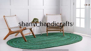 Braided Rug Cotton 2x3 Feet Floor Green Colour Area Rug Bedroom Decor Mat Carpet - Picture 1 of 7