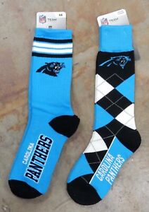 2 Pack NFL Carolina Panthers Argyle Blue Reverse Dress Gift Set Socks Large CMC