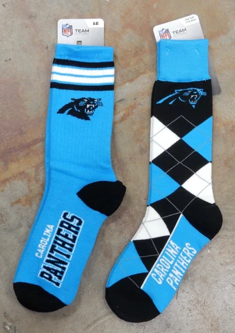 2 Pack NFL Carolina Panthers Argyle Blue Reverse Dress Gift Set Socks Large CMC Cover