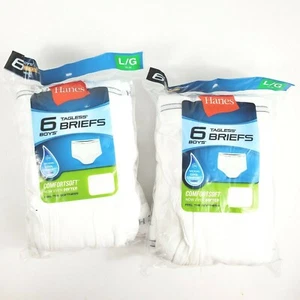 Hanes Boys Size 14/16 Large Tagless Briefs White Comfortsoft Lot of 2 = 12 - Picture 1 of 6