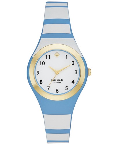Orologio Kate Spade Rumsey Cinturino in silicone a righe blu e bianco 30 mm KSW1088 NUOVO!