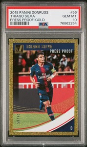 2018-19 Panini Donruss Thiago Silva Gold Press Proof /75 Chelsea FC PSA 10 Pop 1