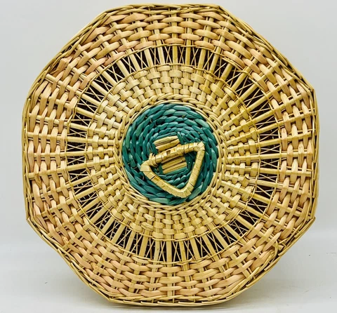 Vintage Wicker Basket Large Octagon with Lid Handle Storage Home Decor Cover