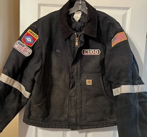Chaqueta Carhartt J02 Desteñida Negra Ropa de Trabajo Parches Geniales 48 Regular Envejecida - Imagen 1 de 12