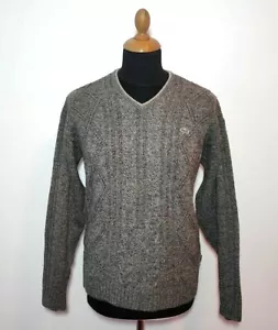 Lacoste Wool Sweater Men Sz.4 (S-M) V Neck Gray Pullover Warm Winter Jumper Grey - Picture 1 of 11