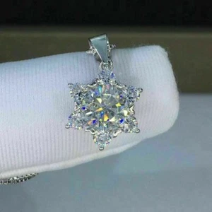 2.10Ct Round Cut lab created diamond Star Pendant Necklace 14k White Gold Over