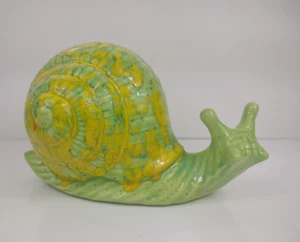 Vintage Ceramic Garden Snail Lawn Ornament Statue Handmade 6" tall green yard - Picture 1 of 12