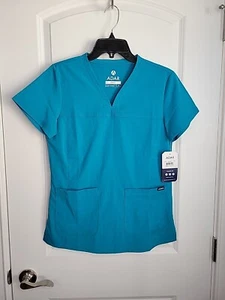 Adar Pro Scrubs For Women Sweetheart V-Neck Scrub Top Teal Blue Small NWT - Picture 1 of 6