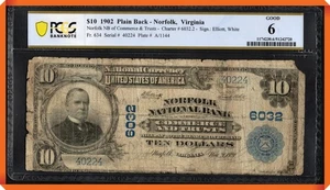 KC- Fr.634 1902 $10 Norfolk NB Virginia - Good 6 PCGS Banknote - Picture 1 of 3