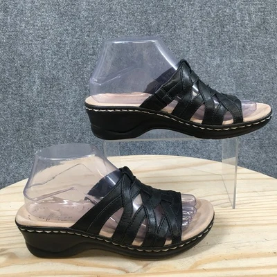 Sandalias sin cordones Clarks Collection para mujer 7M de cuero negro tacón de cuña cómodas Foto 1 de 4