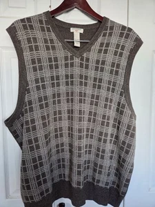 Dockers 2XL Sleeveless Knit V Neck Brown White Plaid Sweater Vest Men's Acrylic - Picture 1 of 7