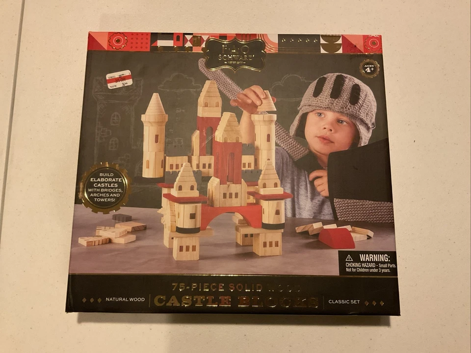 FAO Schwarz CASTLE BLOCKS Complete Set of 75 Pieces Natural Wood BRAND NEW - Image 1 of 1