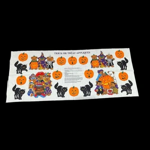 Applique vintage dolcetto o scherzetto Halloween pannello tessuto VIP nero gatto orsi zucche - Foto 1 di 8
