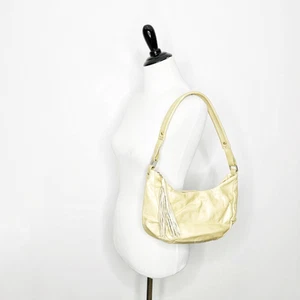 HOBO International Crescent SHOULDER BAG beige leather 90s y2k tassel boho hobo - Picture 1 of 7