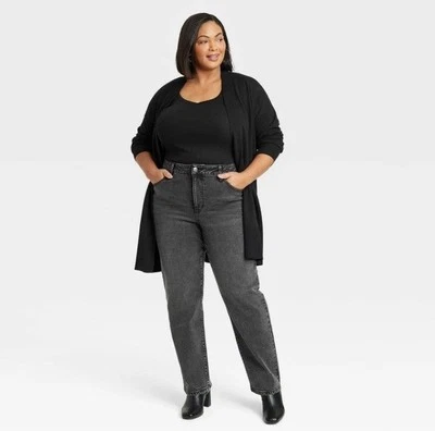 Pantalones de mezclilla para mujer Ava & Viv talla 18 tiro alto años 90’s pierna recta negros lavados nuevos Foto 1 de 3