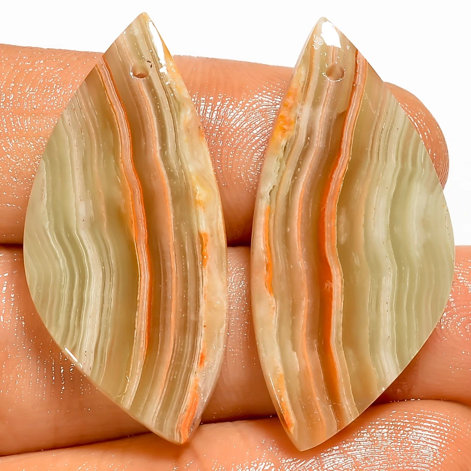 Banded Calcite Fancy Cabochon Drilled Gemstone Pair 28 Ct 32X15X3mm DE-124 - Image 1 of 1