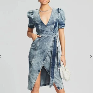 Retrofete Zelda Wrap Dress Sienna Blue Denim V-Neck Puff Sleeve Sz S - Picture 1 of 11