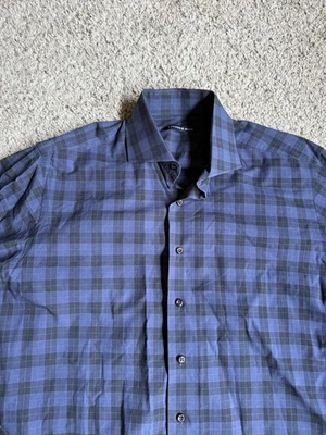 Hammer Made Button Down Dress Shirt Men's 42 - 16.5 Black Blue Plaid - Image 1 of 4