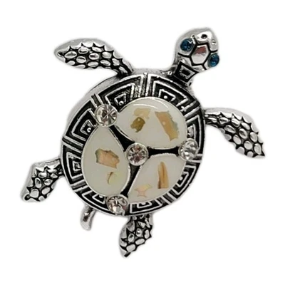 Broche prendedor tortuga marina tono plateado abulón y nácar concha y diamantes de imitación Foto 1 de 4