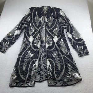 Vintage hellbraun-Chho Perlen schwarz Spitze elegante Abendjacke Staubtuch Pailletten Größe Large C - Bild 1 von 17
