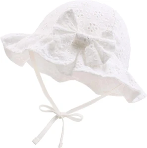 Bow Baby Girls Summer Hat Flower Toddler Girls Sun Hat Cotton Breathable Infant - Picture 1 of 12