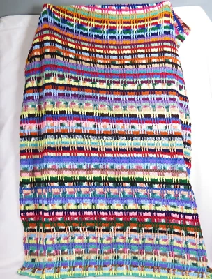 Cobertor afegão de crochê feito à mão multicolorido 46 X 82 polegadas listras verticais - Imagem 1 de 4