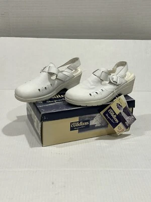 Zueco de cuero blanco vintage para mujer Connie Cuddlers 5 1/2 W zapato cómodo Foto 1 de 4