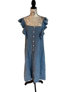 NWT MADEWELL Chambray Princess Seamed Midi Dress Button Front Ruffle Sleeve 14P - Picture 1 of 9