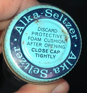 Alka-Seltzer Bottle RX Medicine Vintage Original Empty Blue Metal Lid Glass - Picture 1 of 10