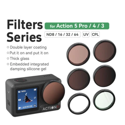 Filter Set For DJI Action 5 Pro/4/3 UV CPL ND8 ND16 ND32 ND64 Filter Accessories - Image 1 of 4