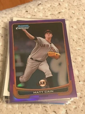  2012 Bowman Chrome Purple Refractors #195 Matt Cain/199 giants! - Image 1 of 2