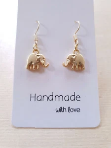 Niedliche Elefanten Ohrringe ♥ Handgefertigter Schmuck ♥ Ohrhaken 14K Vergoldet - Bild 1 von 1