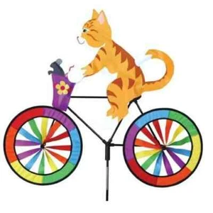 Premier Kites 30" KITTY CAT ON A BIKE WIND SPINNER WHIRLIGIG YARD GARDEN DECOR - Picture 1 of 2