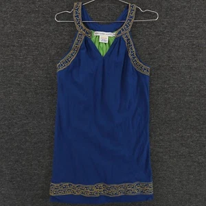 Gretchen Scott Kleid Damen S blau gold bestickte Details V-Ausschnitt gefüttert Freizeit - Bild 1 von 10