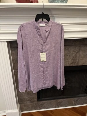 NUEVO CON ETIQUETAS MURANO Para hombres 100% Lino Borgoña Cuello Mandarín Camisa Talla L Foto 1 de 4