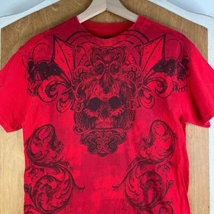 MMA Elite Shirt Mens Medium Red Short Sleeve Skulls Cyber Goth Y2K Fluer De Lis - Picture 1 of 10