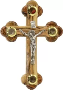 Olive Wood Cross Crucifix Orthodox Bethlehem Handcrafted 4 Lenses - Picture 1 of 1