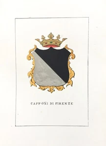 1882 ARALDICA STEMMA FAMIGLIA CAPPONI FIRENZE Litografia - Imagen 1 de 1