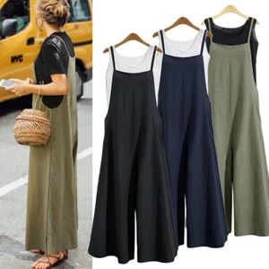 Femmes Coton Lin Combinaison Pantalon Été Desseré Jambe Large .J - Imagen 1 de 16