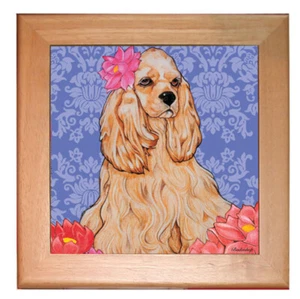 Cocker Spaniel American Cocker Dog Kitchen Ceramic Trivet Framed in Pine 8" x 8" - Picture 1 of 1