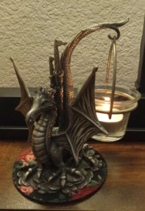 Metal Dragon Candle Holder W/ Glass. - Picture 1 of 6