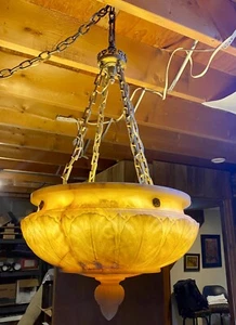 Antique alabaster chandelier, circa 1912, brass hardware, Springside NY - Picture 1 of 17