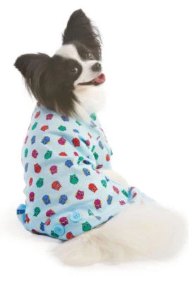 FASHION PET BRAND LOOKIN GOOD LOOKIN GOOD DOG PET PAJAMAS BLUE WITH COLORFUL OWLS SIZES, XS, S, M, LARGE NWT