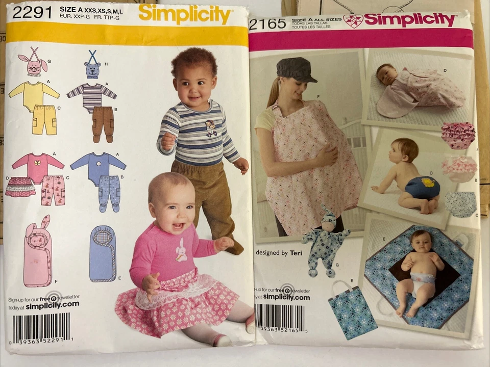 Simplicity Patterns 2291 Baby Clothes Bunting & 2165 Nursing Diaper Covers Uncut - Image 1 of 4