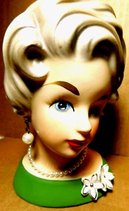 Ardco~Fine Quality Vtg. Elegant Woman s Head Sculpture Vase C1248 Green Top - Picture 1 of 11